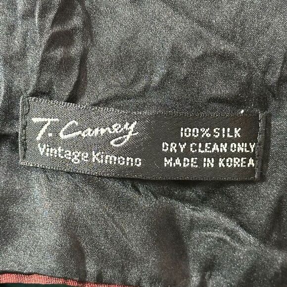 Women's Vintage T.Camey 100% Silk Kimono Velvet Trim Made in Korea Scarf Wrap - Picture 5 of 5